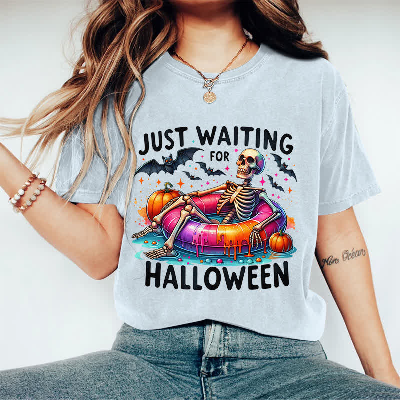 100% Cotton Just Waiting For Halloween Art Print T-Shirt - Light Blue - 2XL - image 12