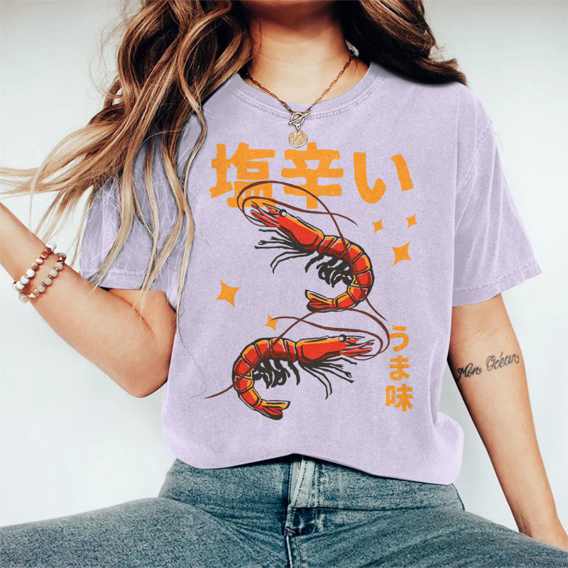 100% Cotton Women's Japanese Lobster Vintage  Art Print Casual T-shirt - Purple - 2XL - image 3