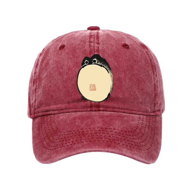 Unisex 100% Cotton Grumpy Frog Japanese Vintage Print Cap - Rose - one size - image 4