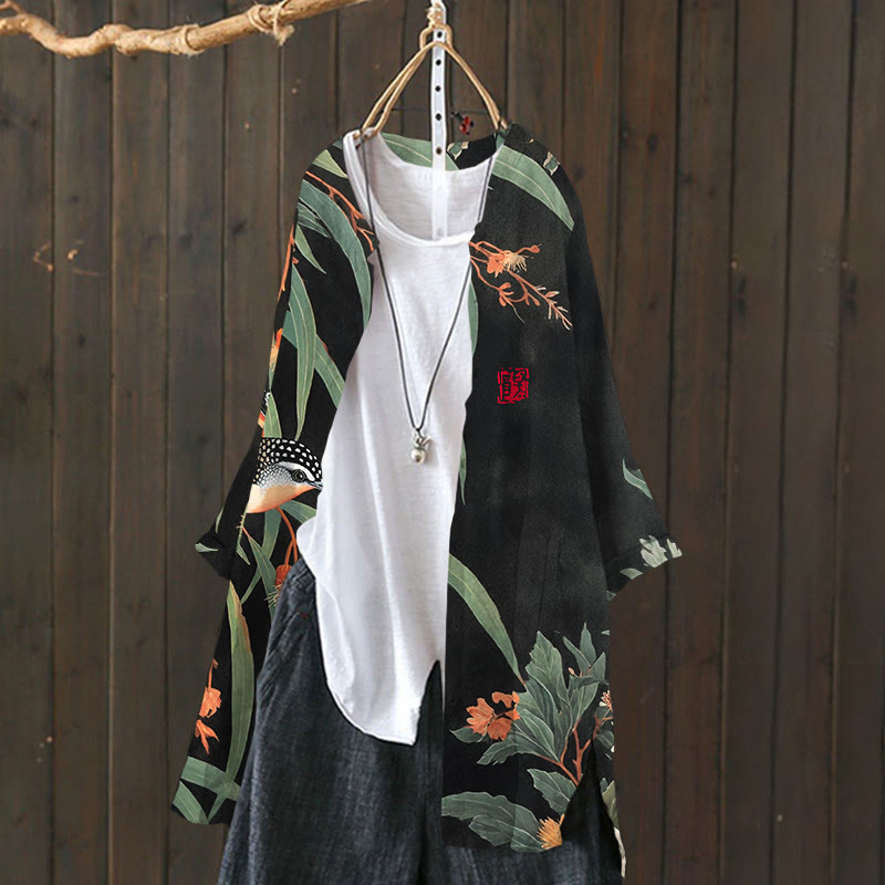 Japanese Vintage Little Bird Pattern Print Cardigan - image 4