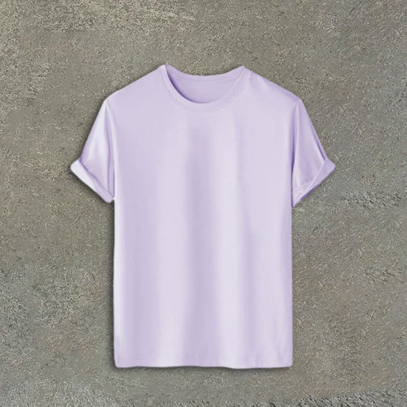 100% Cotton Solid Color Round Neck Casual Short Sleeves T-shirt - image 1