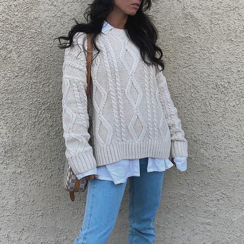 Stylish Solid Color Casual Crew Neck Sweater - image 8