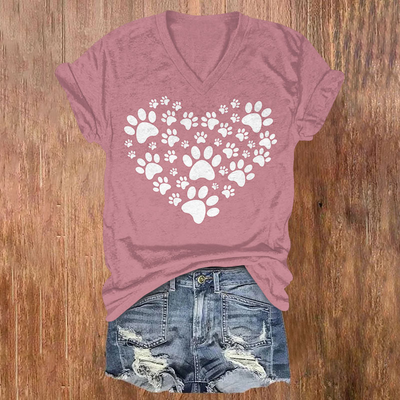 Valentine's Day Footprints Love Print T-shirt - Pink - 5XL - image 1