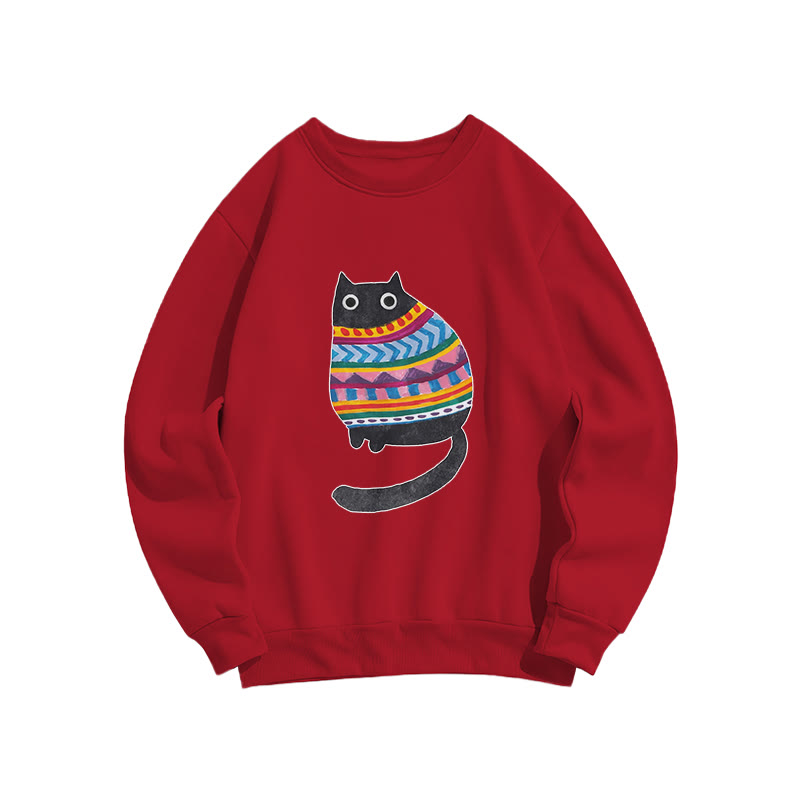 Lovely Watercolor Painting Cat Print Crew Neck Sweatshirt - Red - US16-18(2XL) - image 8
