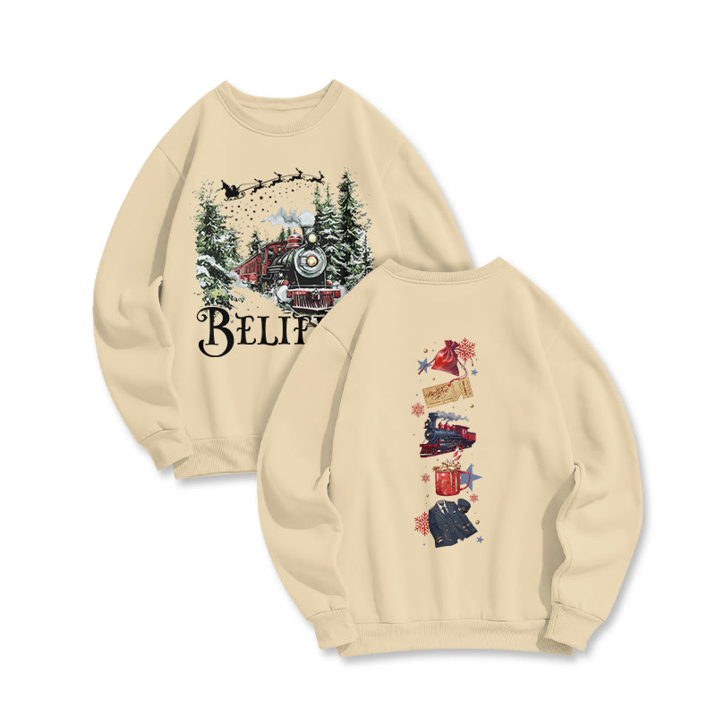 Unisex Believe Steam Locomotive Christmas Print Sweatshirt - Apricot - US16-18(2XL) - image 6