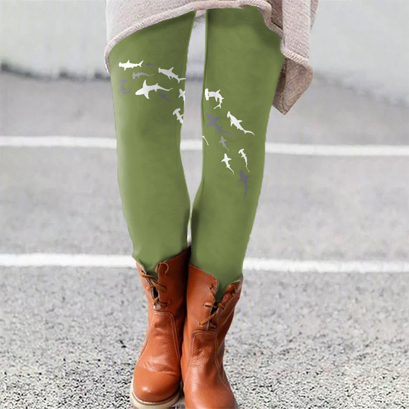 Shark Print Leggings - Green - 5XL - image 5