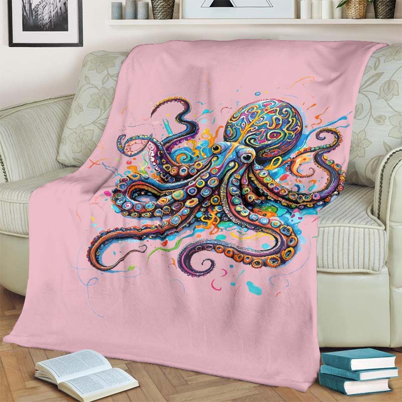 Vintage Rainbow Octopus Art Print Blanket - Pink - 100*150cm - image 4