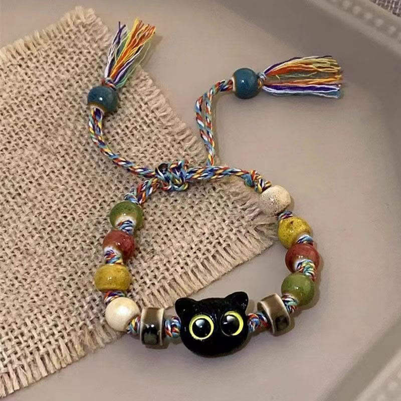 Vintage Cute Kitten Wooden Bracelet - Multicolor - one size - image 4