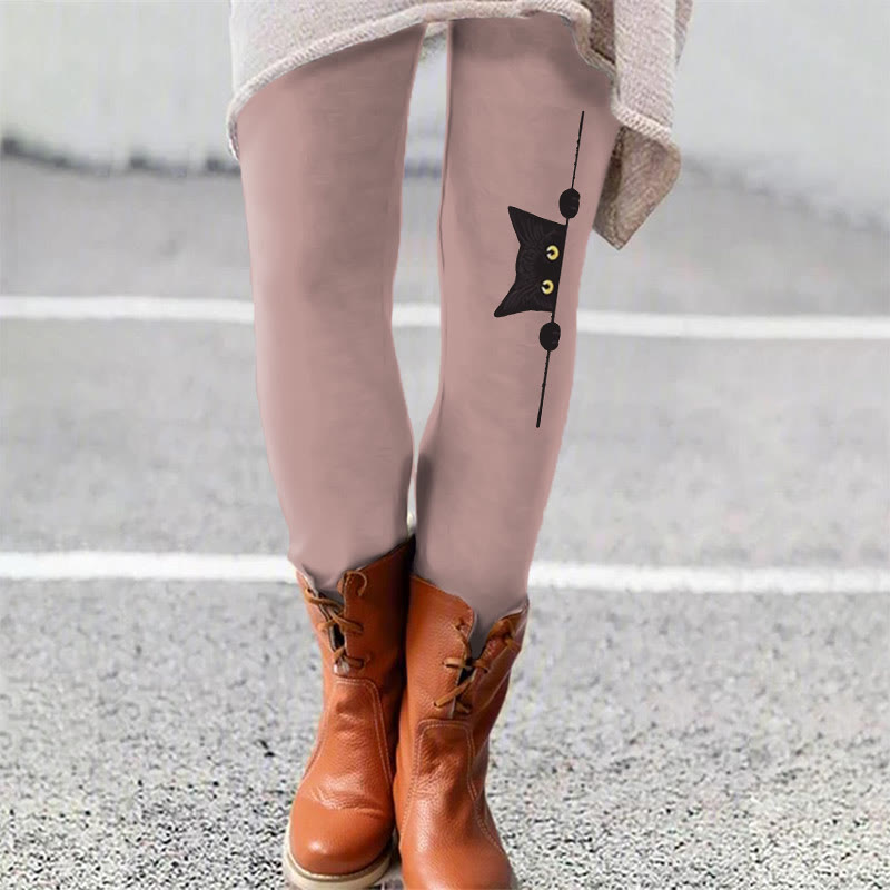 Casual Black Cat Print Leggings - Pink - 5XL - image 4