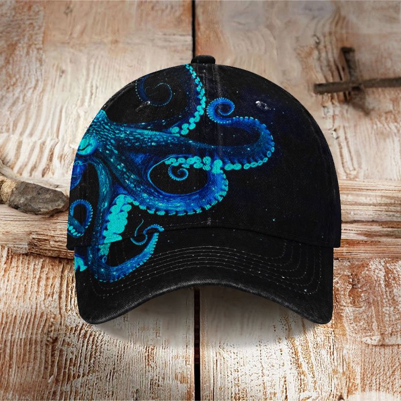 Octopus Art Print Cap - Blue - one size - image 1