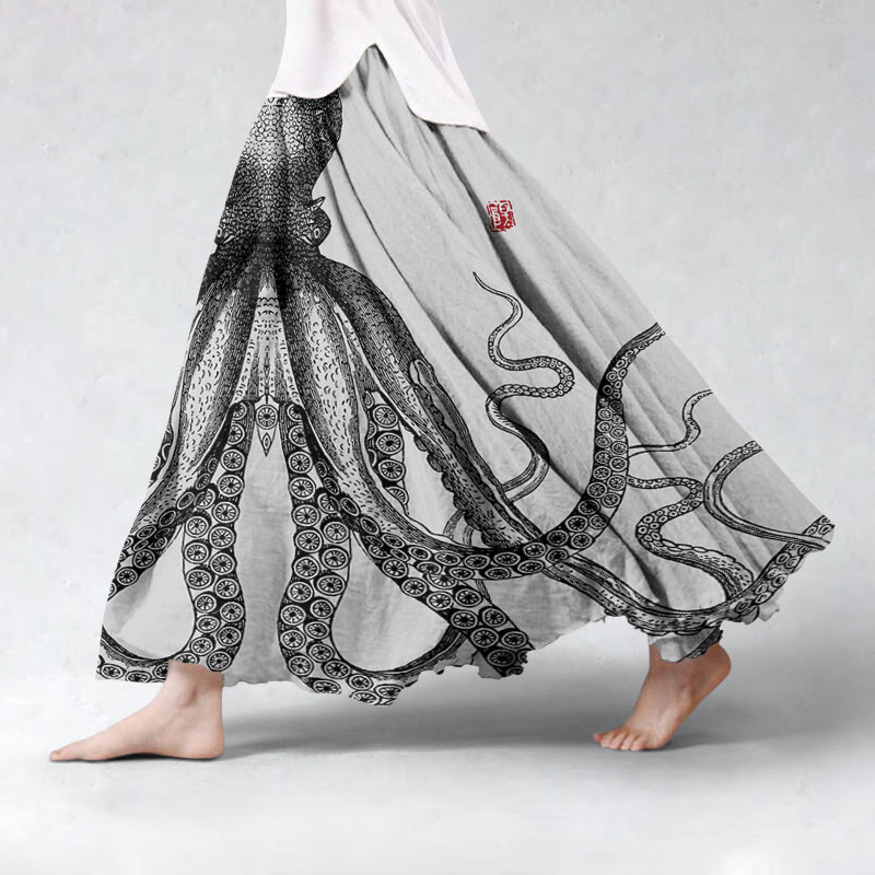 Japanese Art Octopus Casual Skirt - Grey - 5XL - image 2