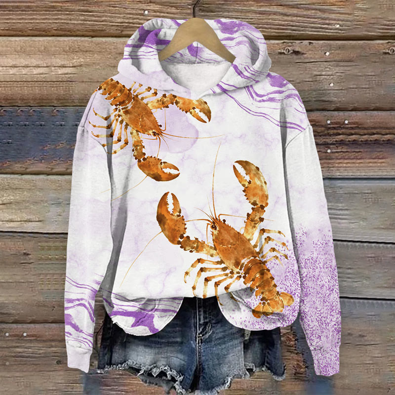 Lobster Art Print Long Sleeve Hoodie - Purple - US44-46(8XL) - image 4