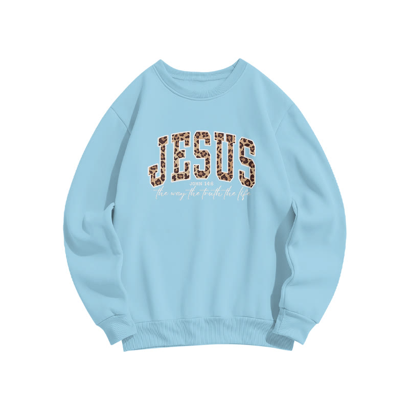 Unisex Jesus Leopard Print Sweatshirt - Blue - US16-18(2XL) - image 8