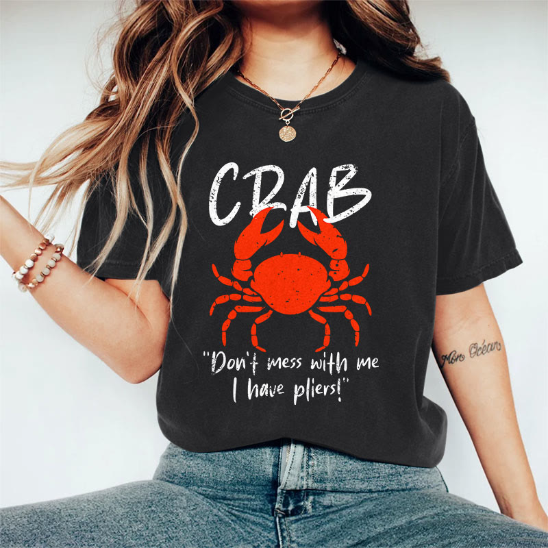 100% Cotton Women's Funny Crab Slogan Art Print Casual T-shirt - Black - 2XL - image 4