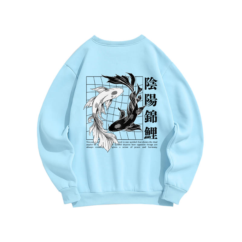 Unisex Ying Yang Koi  Print Long Sleeve Crew Neck Sweatshirt - Blue - US16-18(2XL) - image 10