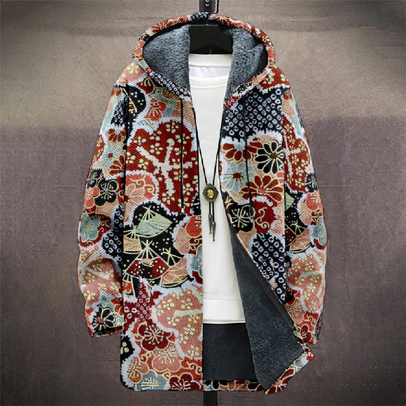 Colorful Fan-shape Floral Pattern Print Unisex Plush Thick Long-sleeved Fleece Jacket Coat - image 2