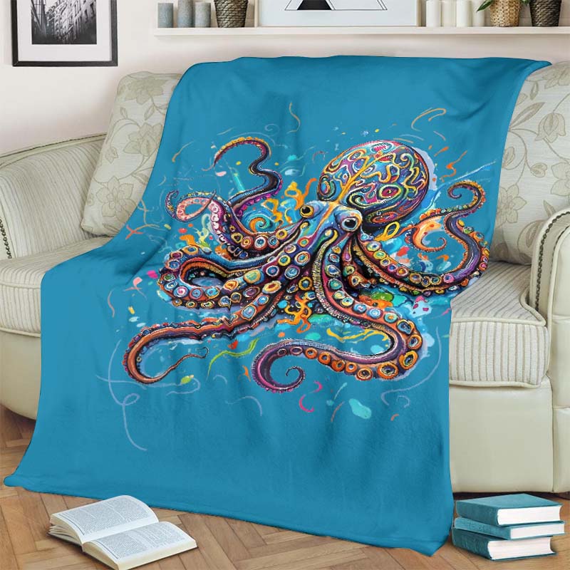 Vintage Rainbow Octopus Art Print Blanket - Blue - 100*150cm - image 6
