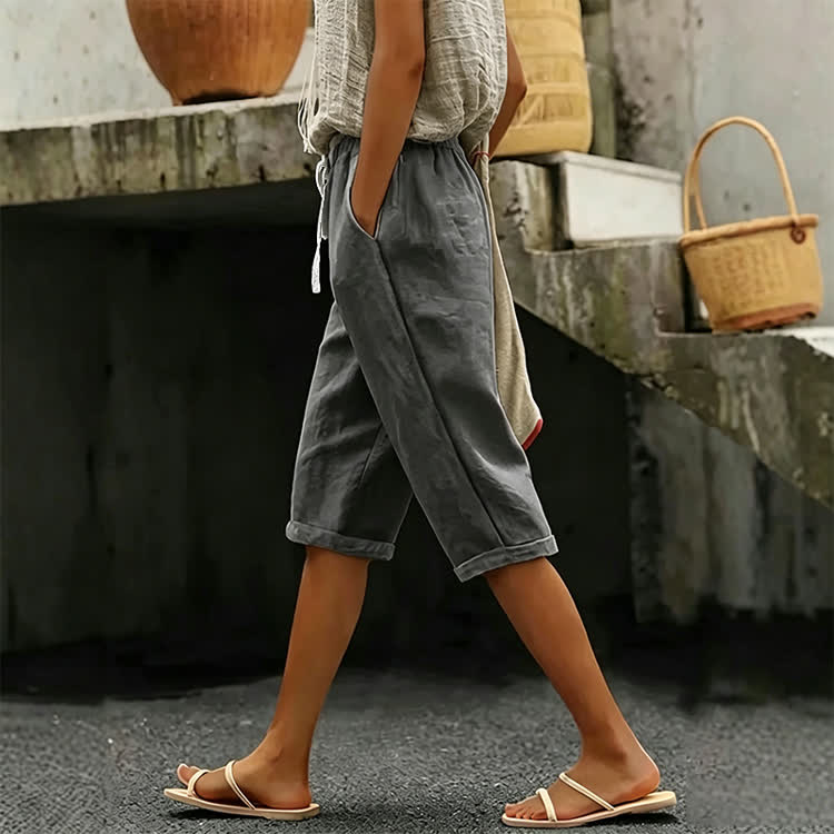 Elegant Solid Casual Pocket Mid Short Pants  - Dark Grey - US 24 (4XL) - image 7