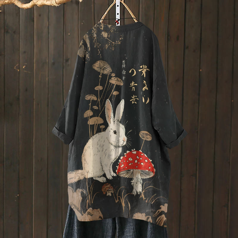 Vintage Rabbit And Vibrant Mushroom Print Cardigan - image 2