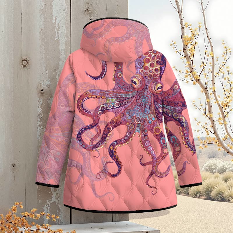 Unique Exquisite Octopus Pattern Art Print Zipper Jackets - Pink - 4XL - image 4