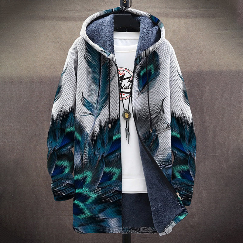 Luxury Feather Arts Print Unisex Plush Thick Long-sleeved Fleece Jacket Coat - image 2