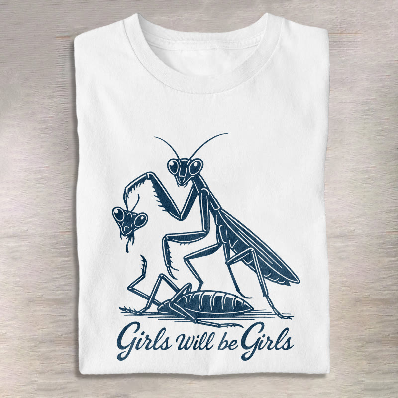 Unisex Funny Insect Girls Will Be Girls Print Three Rabbits Pattern Cotton Print T-shirt - White - US20-22(3XL) - image 3