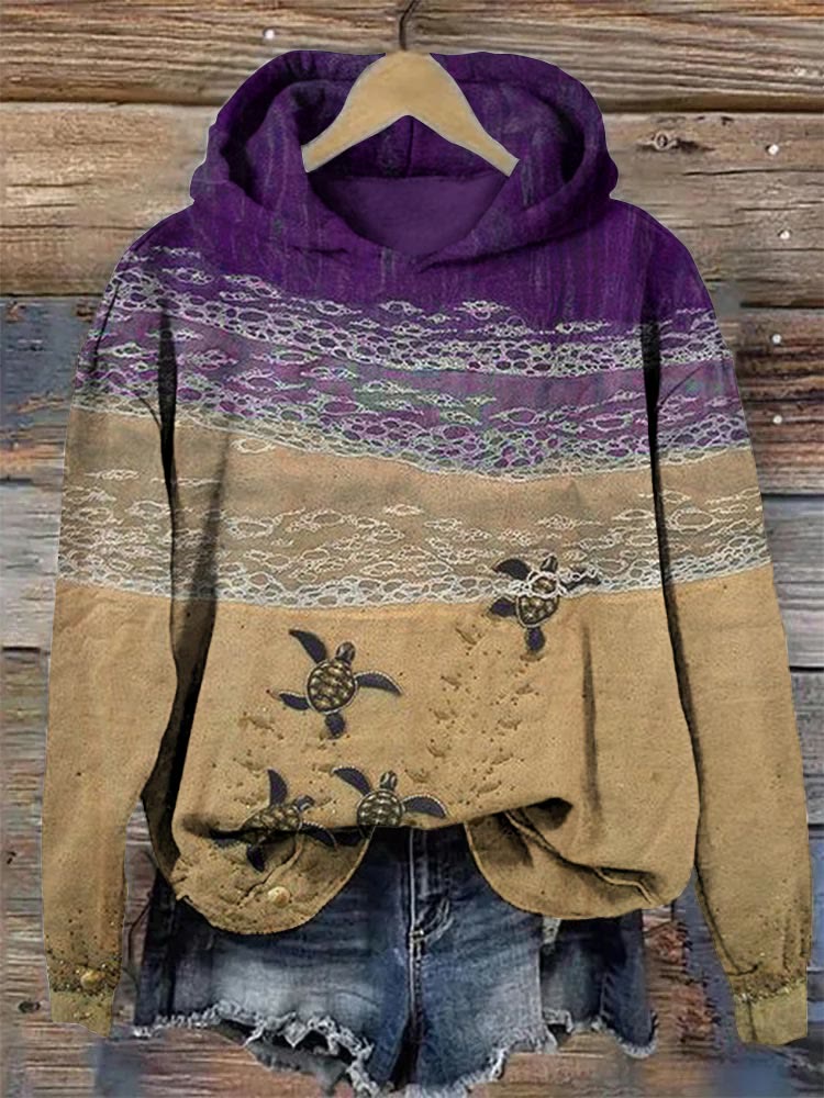 Baby Sea Turtles Beach Fiber Art Print Hoodie