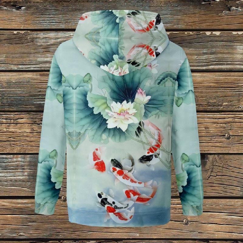 Women's Cute Goldfish And Lotus Blossom Art Print Fleece Jacket - image 3