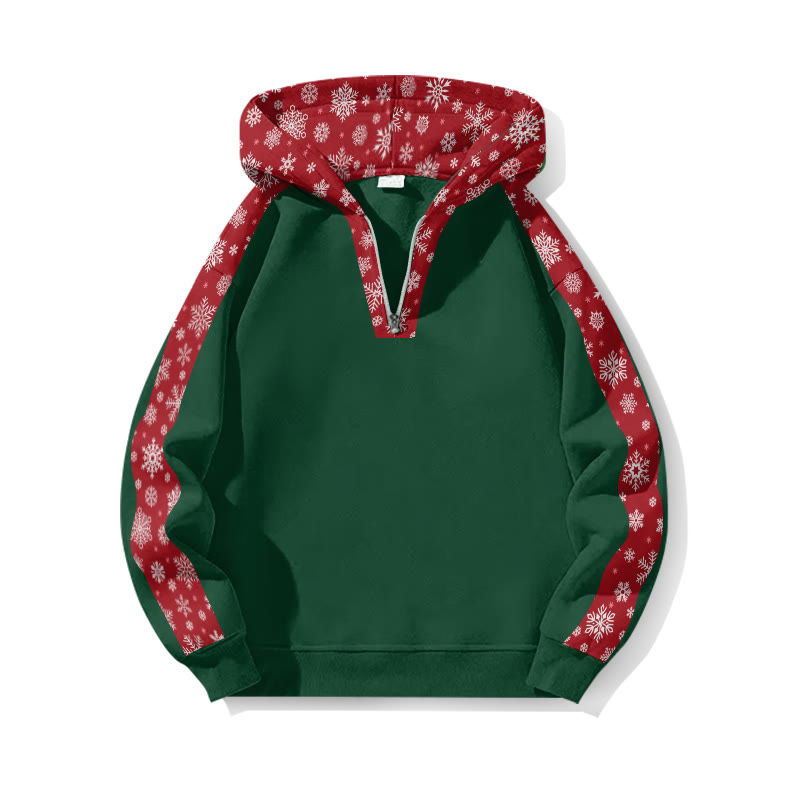 Christmas Snowflake Pattern Patchwork Print Half Zip Hoodie - Green - US32-34(5XL) - image 4