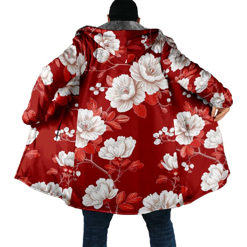 Retro White Peony Blossom Art Print Unisex Plush Thick Long-sleeved Fleece Jacket Coat - image 5