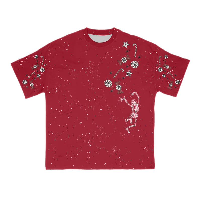 Unisex Dancing Skeleton Candy Christmas Print T-shirt - image 7