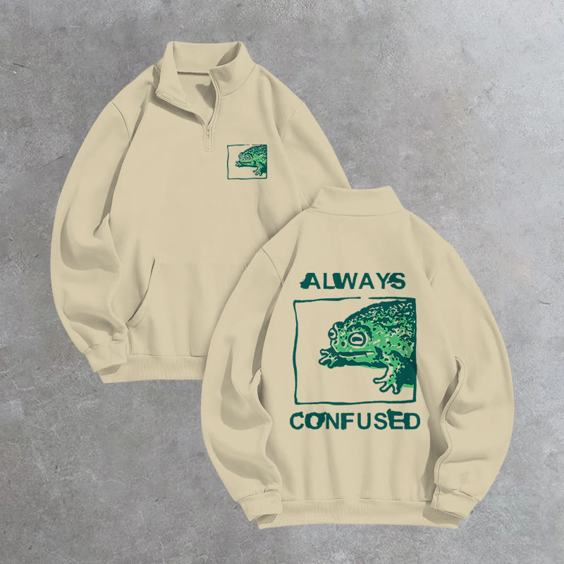 Unisex Always Confused Frog Print Zip Sweatshirt - Apricot - US16-18(2XL) - image 3
