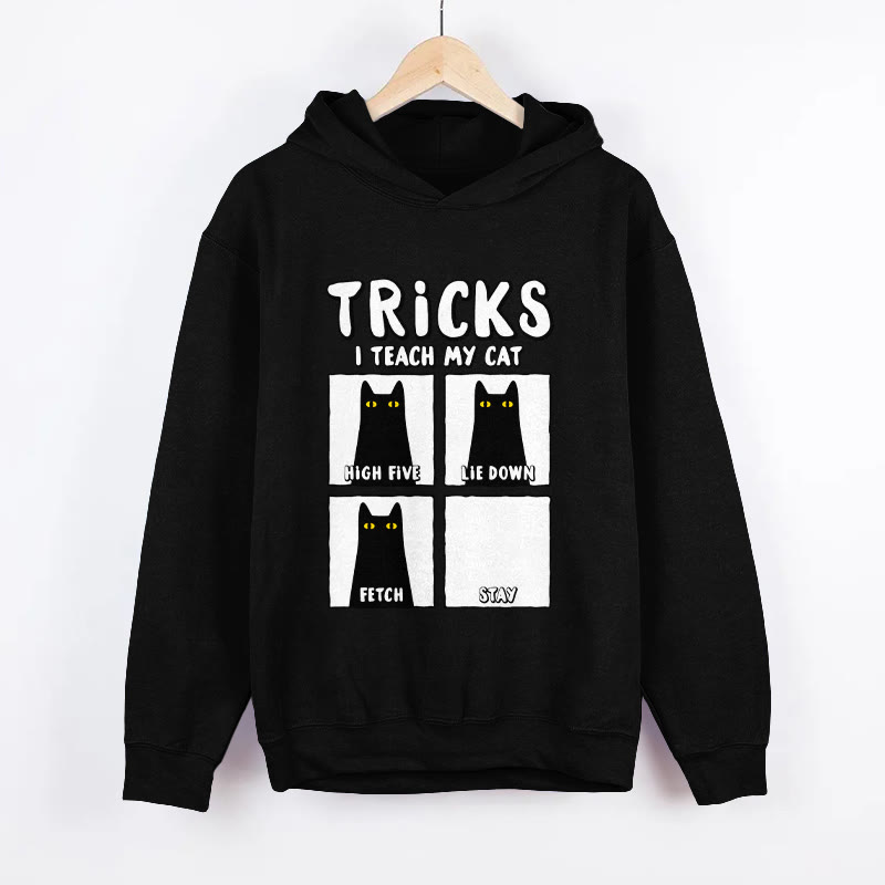 Unisex Funny Cat Tricks Pattern Long Sleeved Hoodie - Black - US44-46(8XL) - image 5
