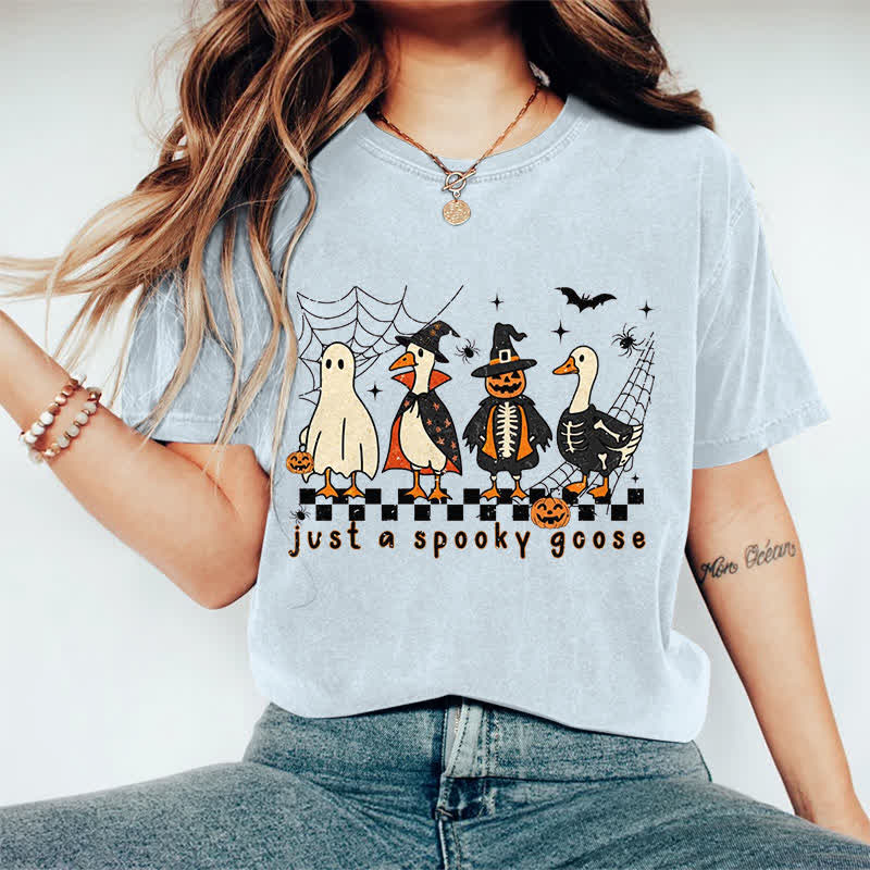 100% Cotton Halloween Just A Spooky Goose Print T-shirt - Light Blue - 2XL - image 12
