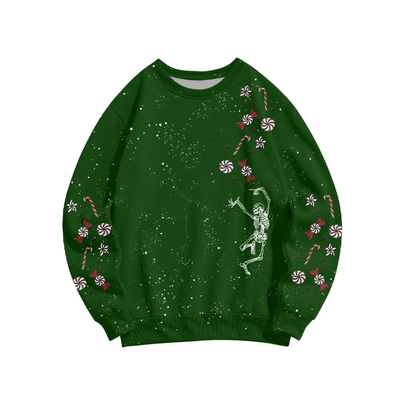 Unisex Dancing Skeleton Candy Christmas Print Sweatshirt - Green - 6XL - image 5