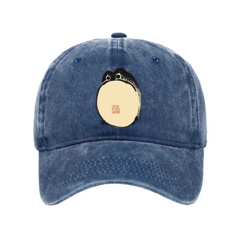Unisex 100% Cotton Grumpy Frog Japanese Vintage Print Cap - Blue - one size - image 5