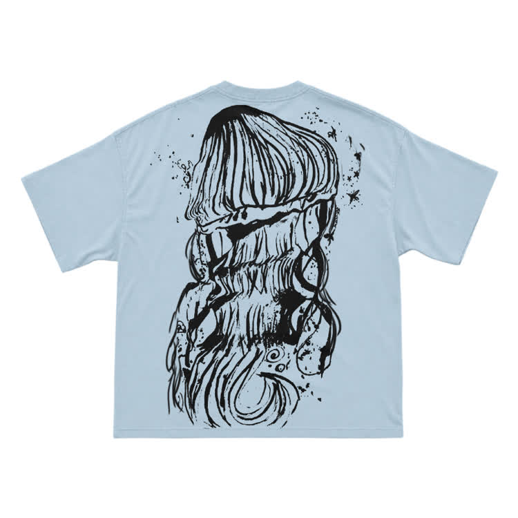 Bleach Line Art Jellyfish Back Graphic T-shirt - Light Blue - US16-18(2XL) - image 9