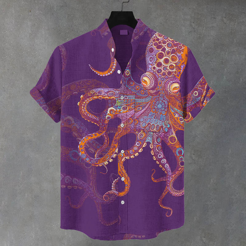 Men's Unique Exquisite Octopus Pattern Print Casual Shirt - Purple - 5XL - image 3