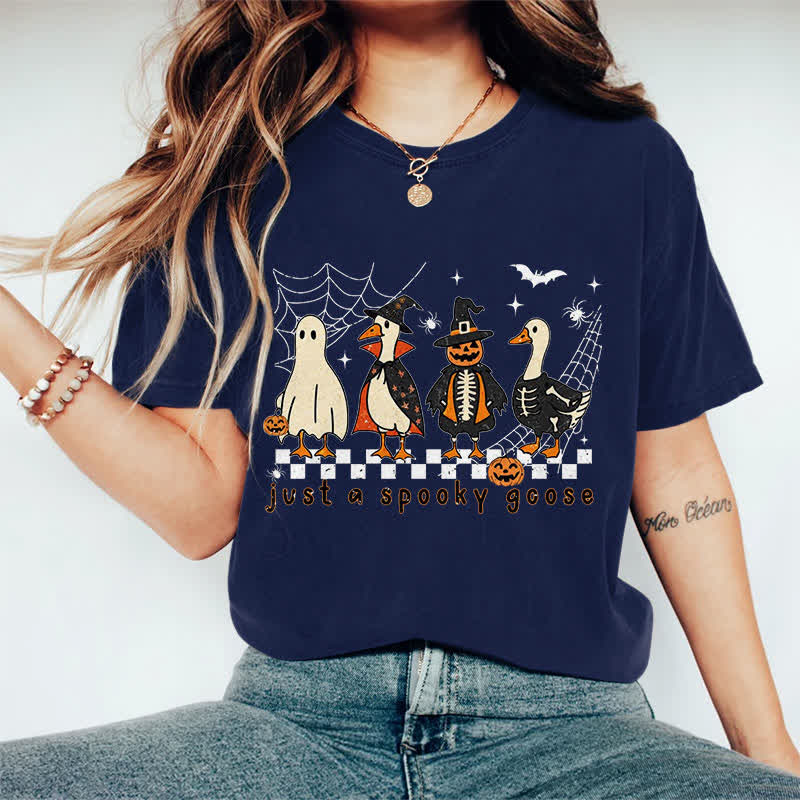 100% Cotton Halloween Just A Spooky Goose Print T-shirt - Dark Blue - 2XL - image 4