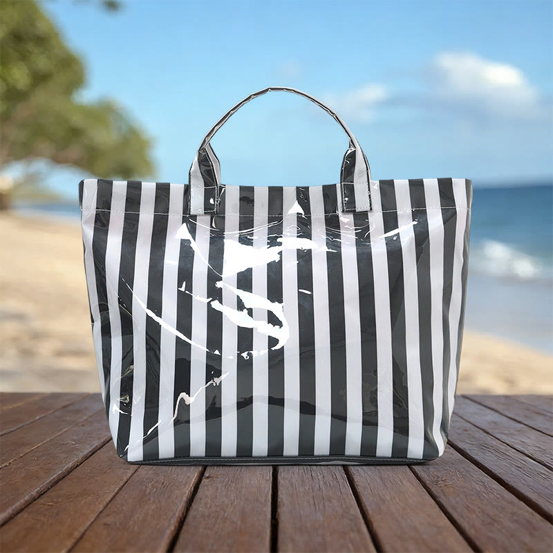 Beach Vacation Color-block Striped Leopard Waterproof Tote Bag - White - 44*31*12.5cm - image 5