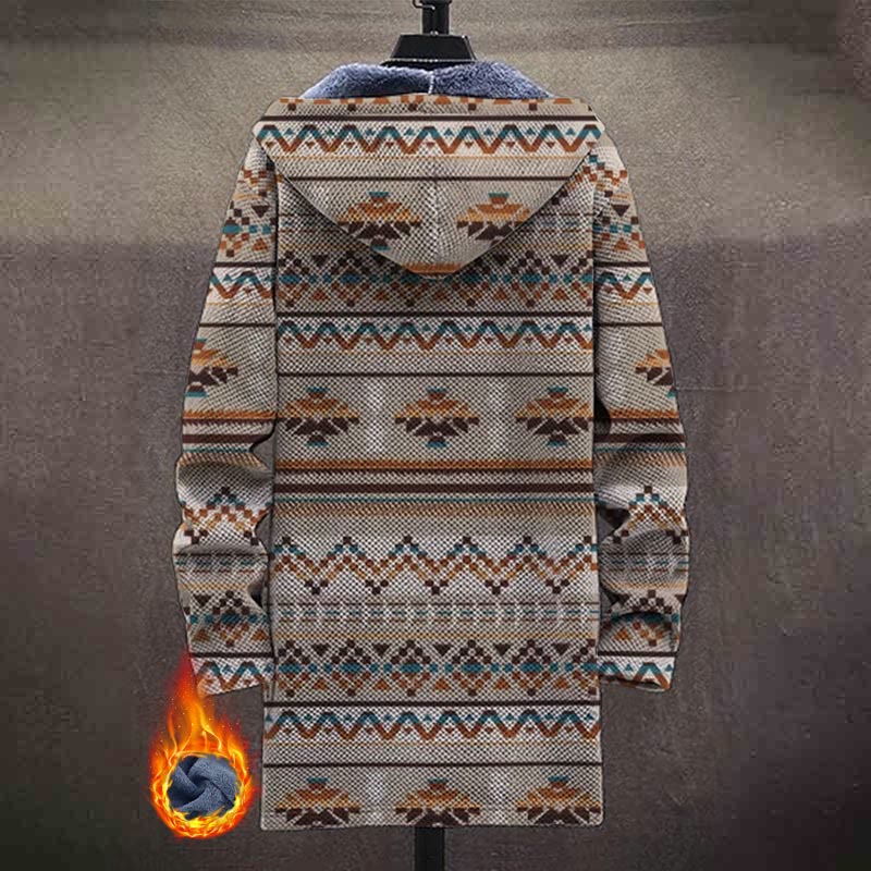 Retro Ethnic Geometry Pattern Print Unisex Plush Thick Long-sleeved Fleece Jacket Coat - image 3