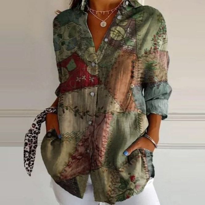 Hippie Appointment Print Long Sleeve Shirt - Green - 5XL - image 3