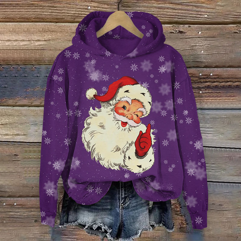Christmas Snowflake Pleasant Santa Claus Print Long Sleeve Hoodie - Purple - US44-46(8XL) - image 3