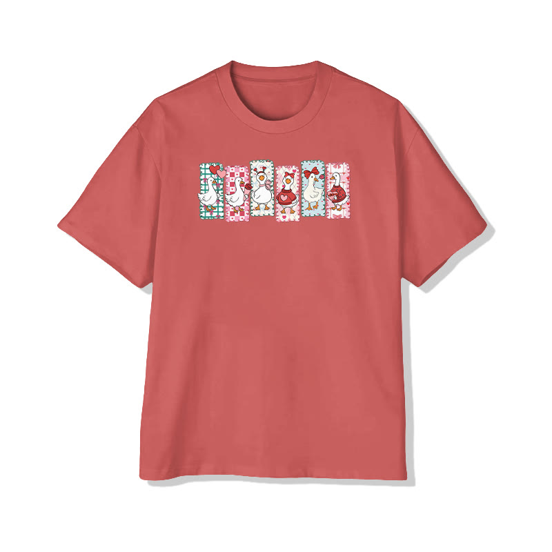 Style Of Postage Stamps Goose Valentine's Day Print T-shirt - Dark Pink - 8XL - image 5