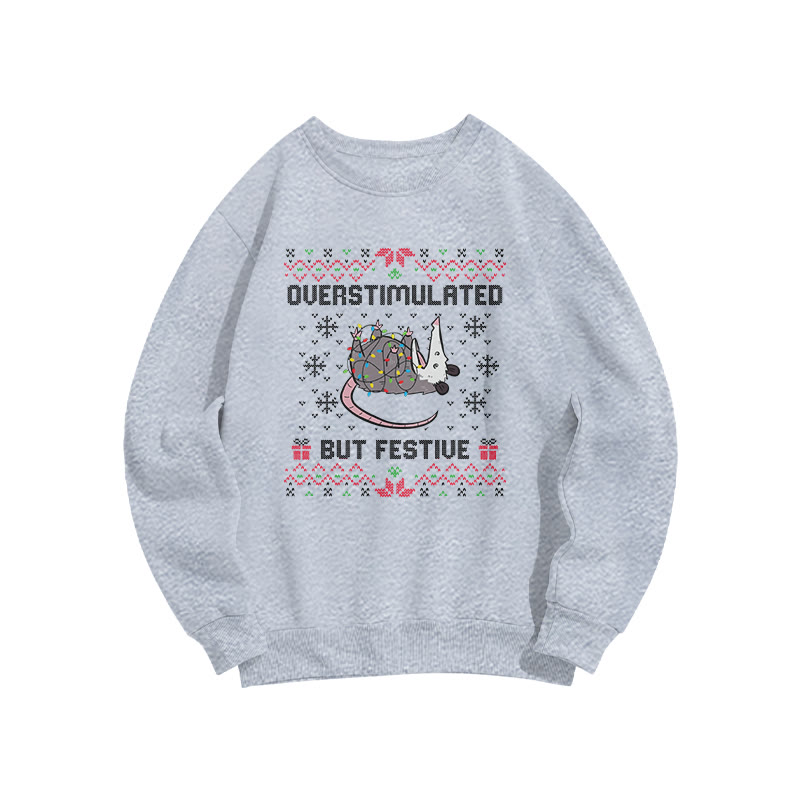 Unisex Overstimulated But Festive Christmas Print Sweatshirt - Grey - US16-18(2XL) - image 6