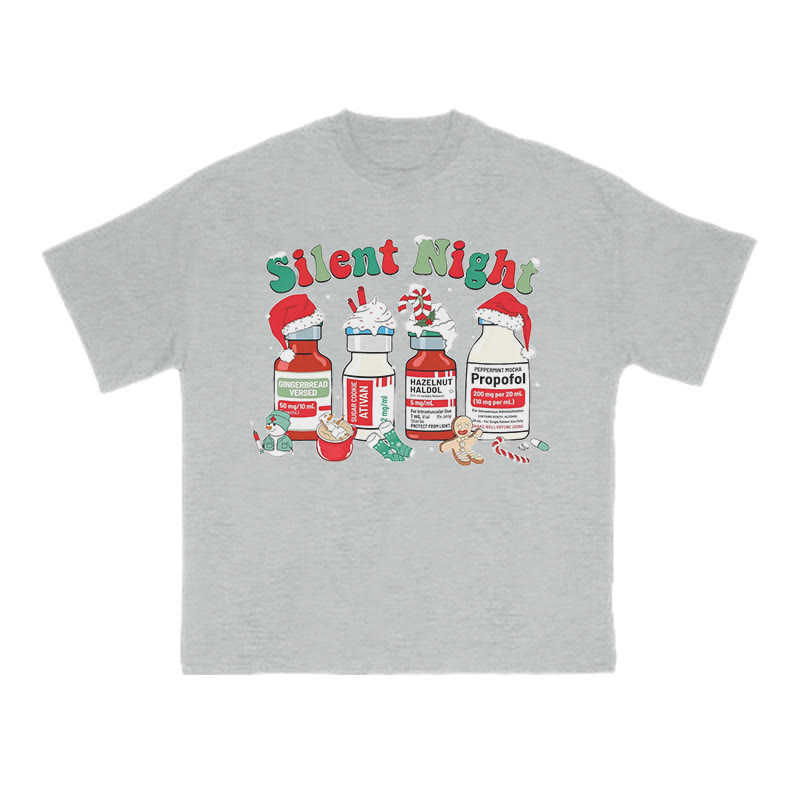 Unisex Silent Night Christmas Print T-shirt - Grey - US16-18(2XL) - image 4