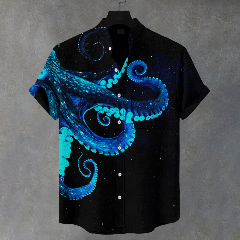 Men's Three-dimensional Creative Octopus Print Casual Shirt - Blue - 5XL - image 1