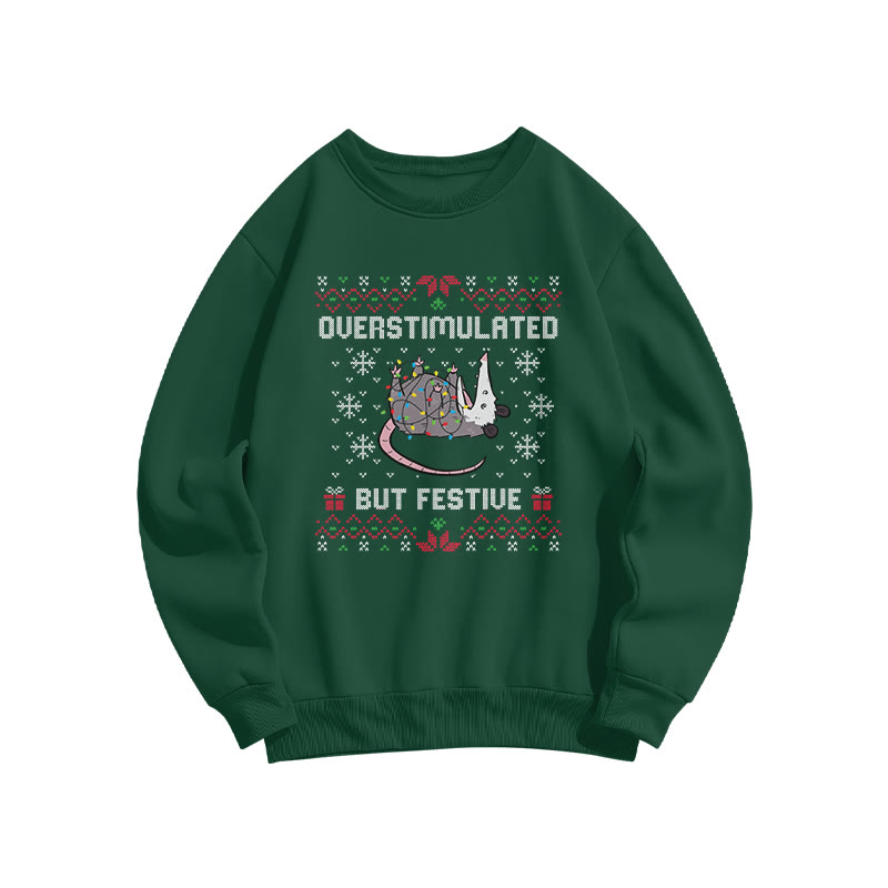 Unisex Overstimulated But Festive Christmas Print Sweatshirt - Dark Green - US16-18(2XL) - image 2