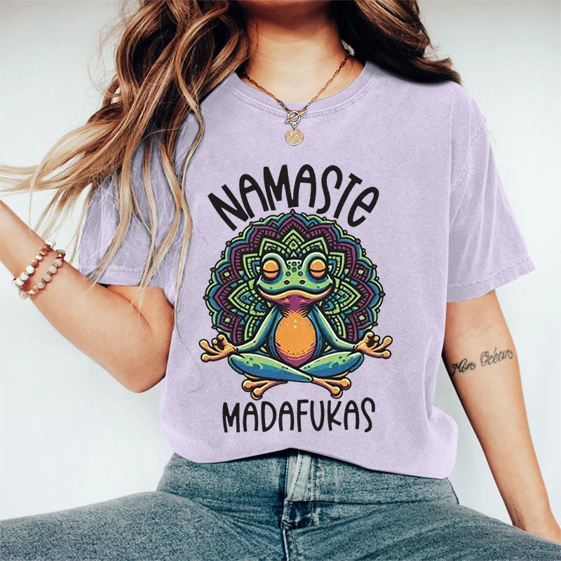 100% Cotton Women's Yoga Frog Art Print Casual T-shirt - Purple - 2XL - image 9