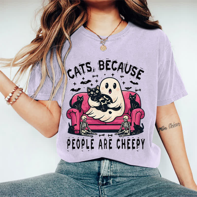100% Cotton Halloween Ghost Holding Cat Print T-shirt - Purple - 2XL - image 9